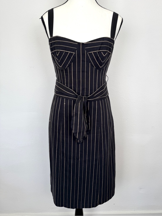 Nanette Lepore Dresses & Skirts - Vintage Nanette Lepore Size 6 Black Pinstripe Belted Corset Sheath Dress